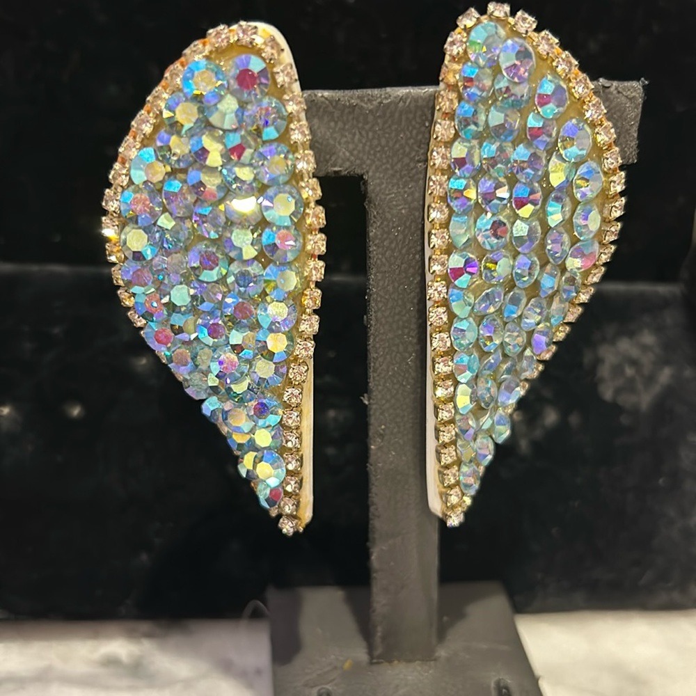 Vintage Light Sapphire Aurora Borealis Statement Earrings-Boutique